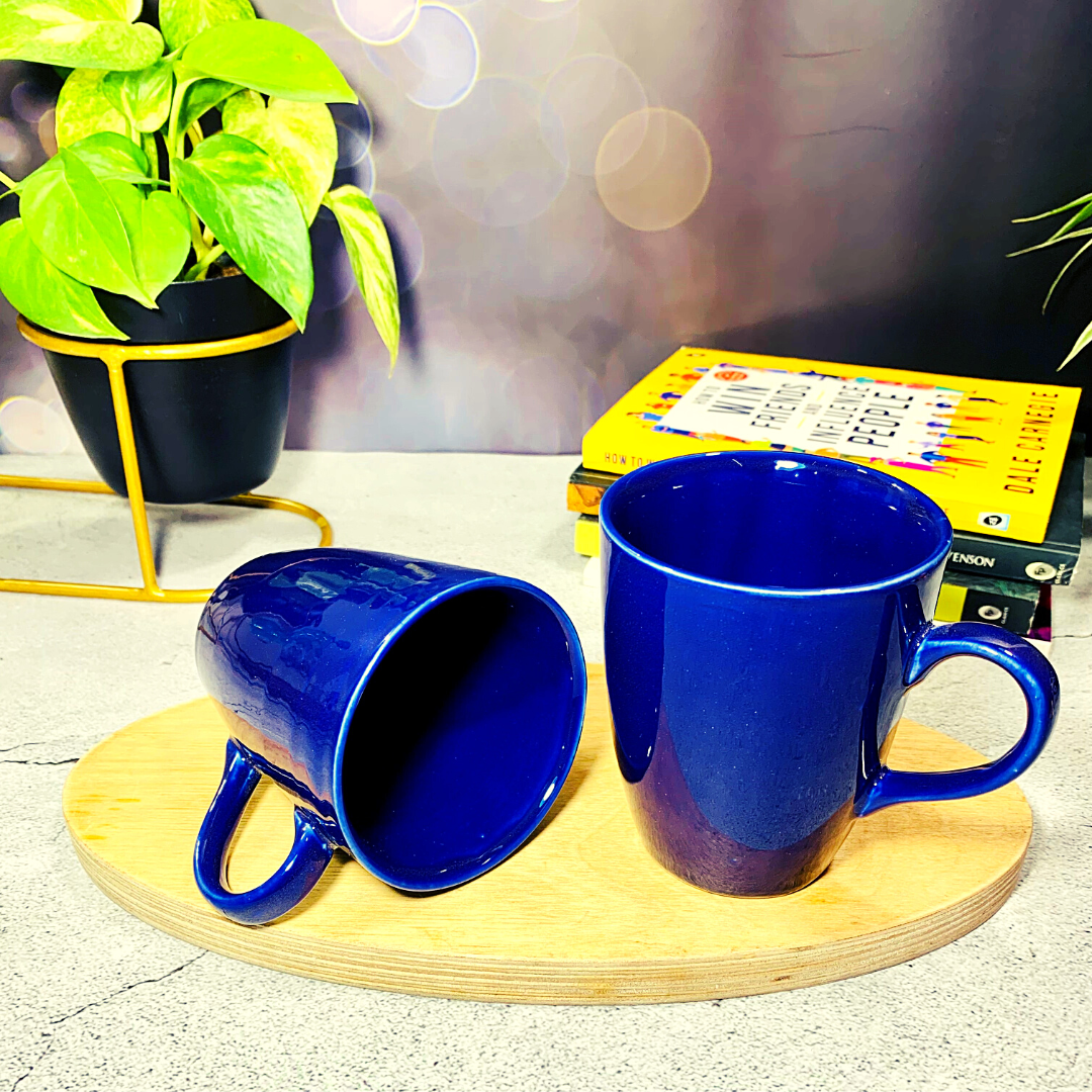 Homefrills Ceramic Hand Crafted Glossy Solid Colour Blue Coffee Mug Combo Suitable for Coffee, Tea, Juice, Cappuccino, etc. (275ml) Set of 2